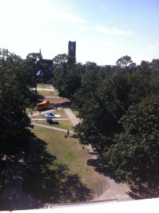 Oscar Mayer Wienermobile on UF campus with the Century Tower in the background